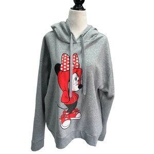 Disney Minnie Mouse Pullover Hoodie Grey Graphic Size 1X